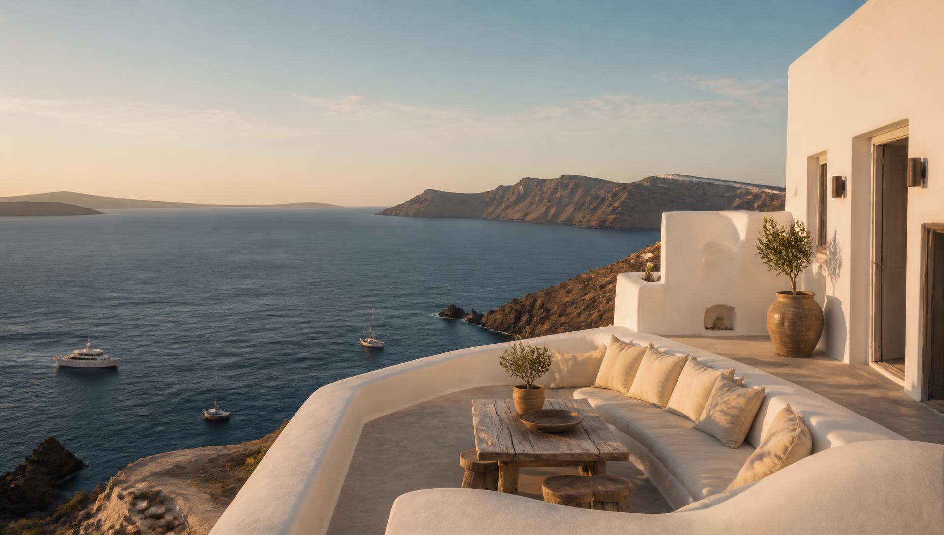 A private terrace above the Aegean at golden hour